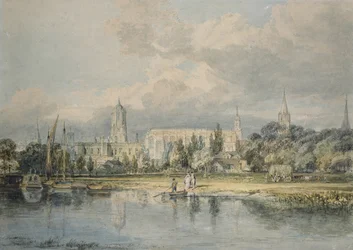 Vue sud de Christ Church depuis les prés, 19ème siècle
